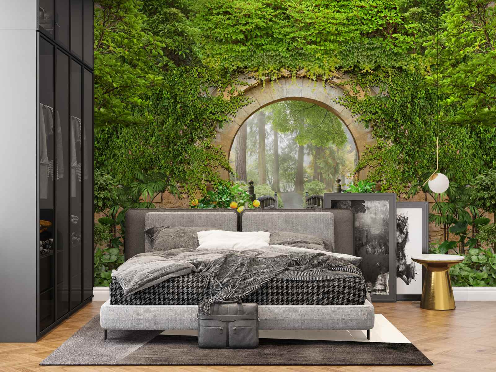 Fotobehang begroeide groene boog in het bos