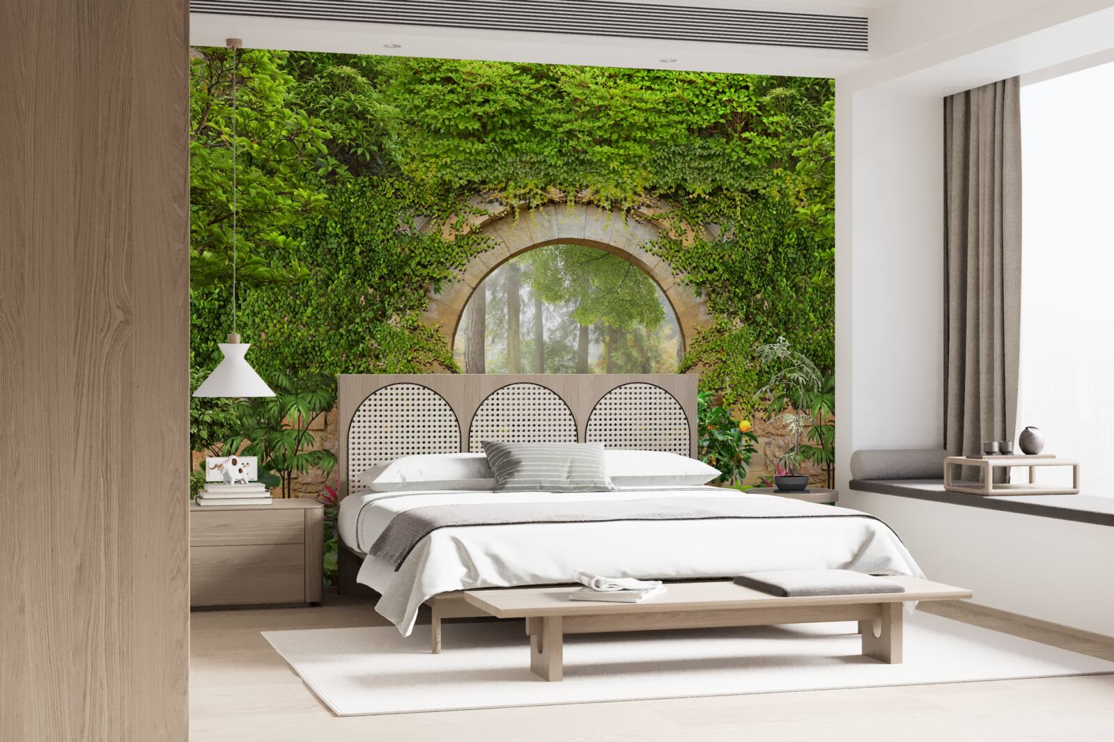 Fotobehang begroeide groene boog in het bos