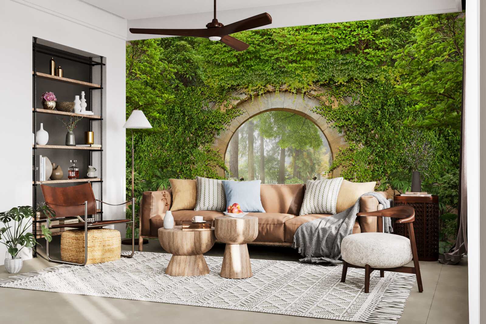 Fotobehang begroeide groene boog in het bos