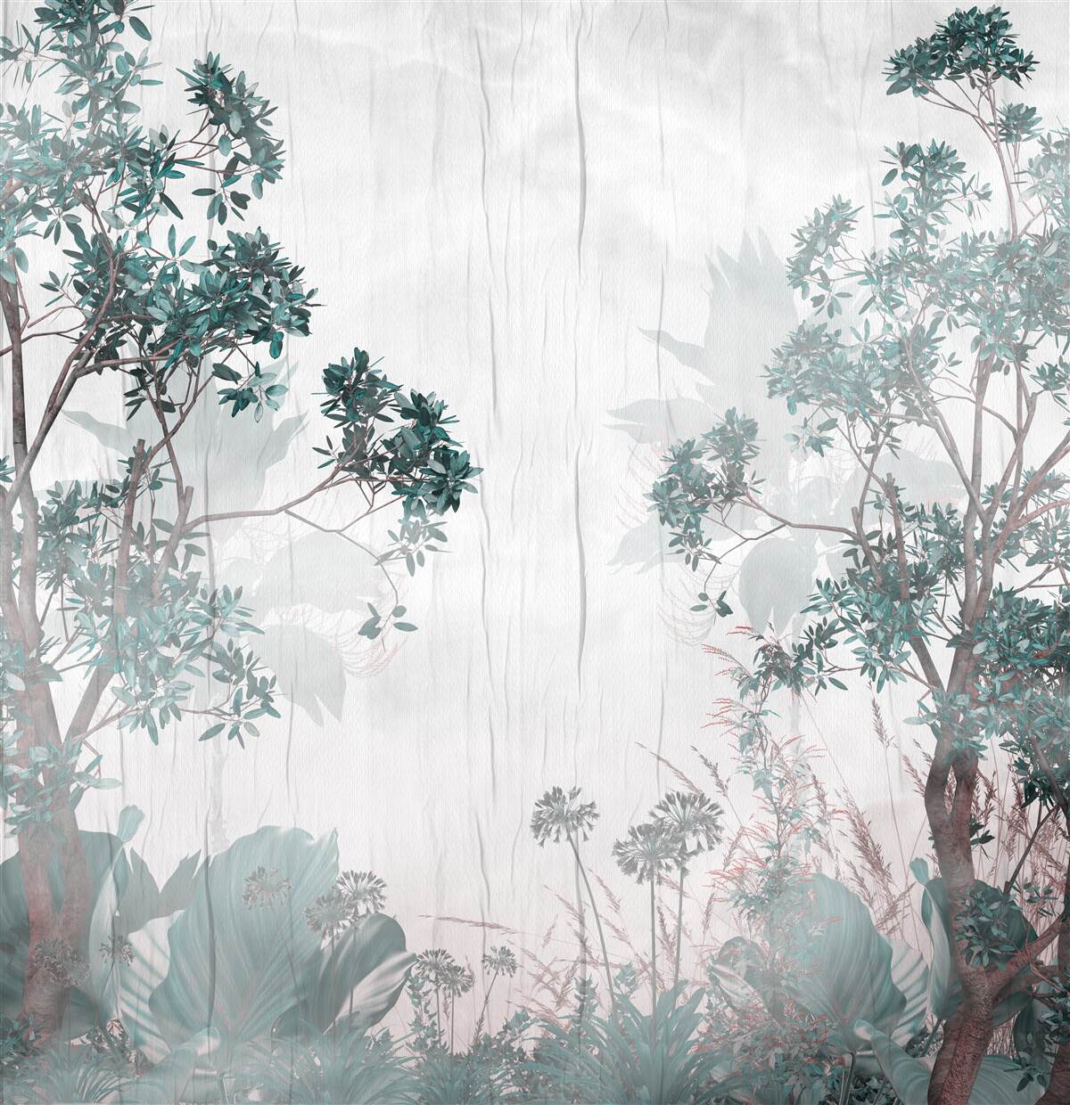 Fotobehang het bos is gehuld in regenachtig weer