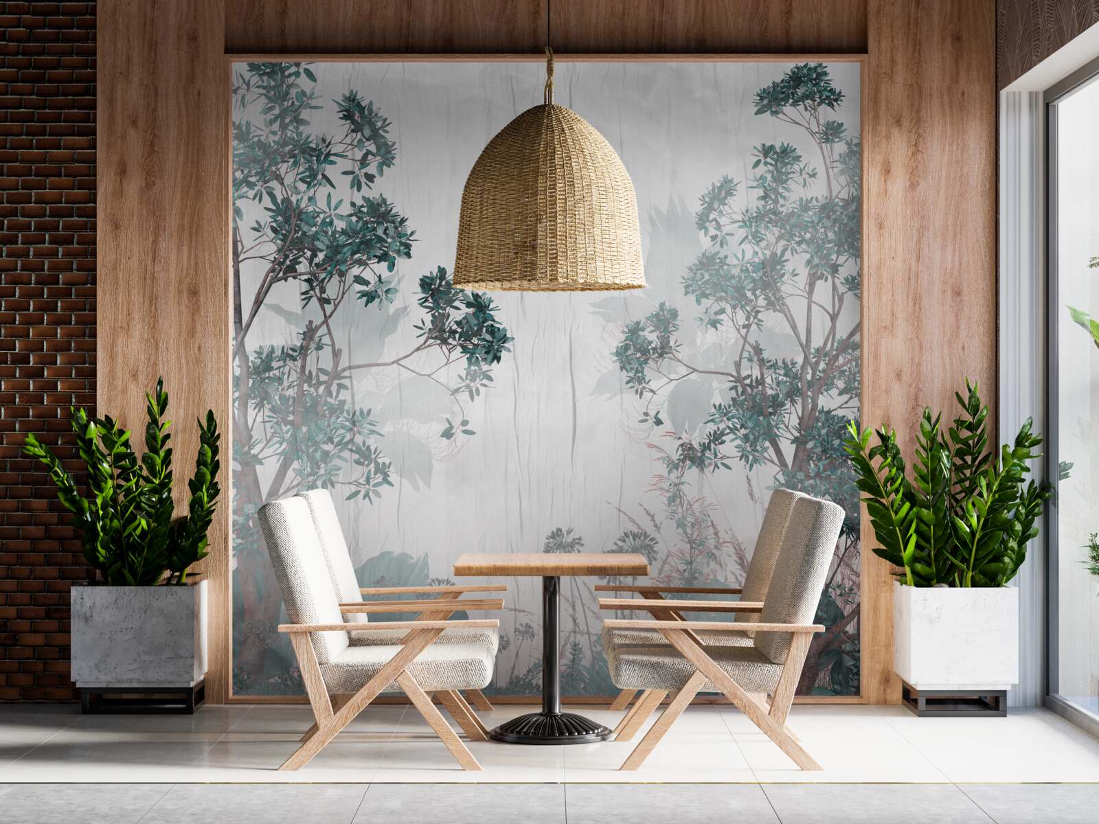 Fotobehang het bos is gehuld in regenachtig weer