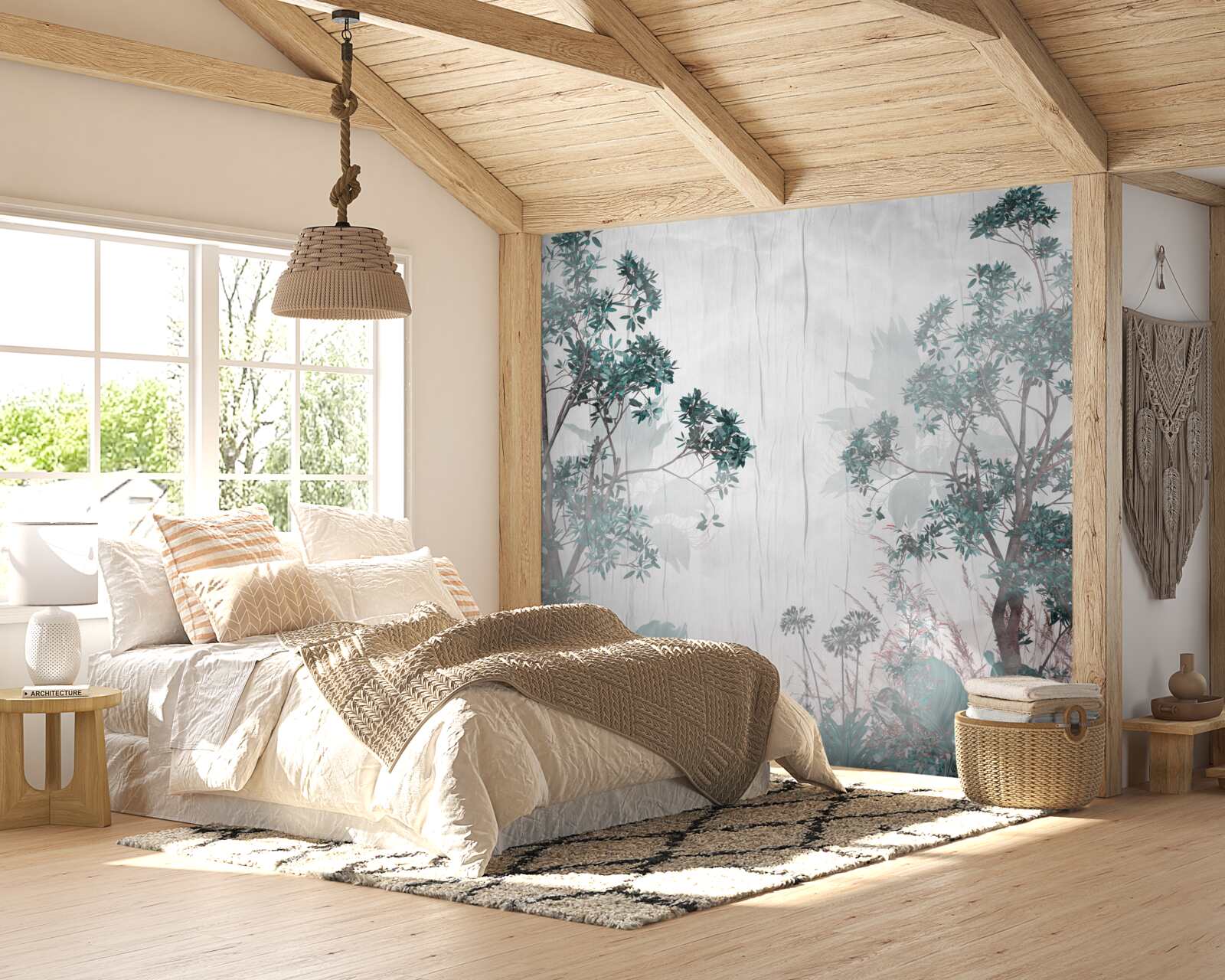 Fotobehang het bos is gehuld in regenachtig weer