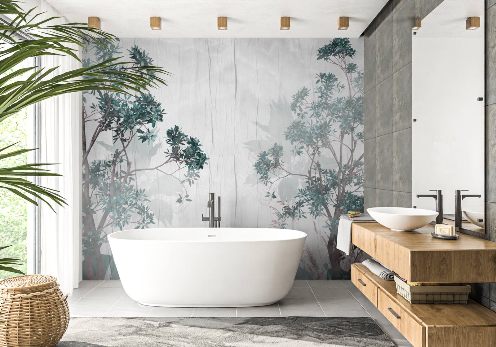 Fotobehang het bos is gehuld in regenachtig weer