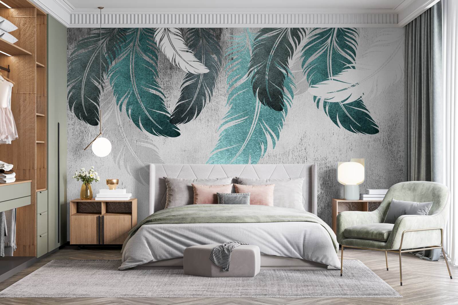 Fotobehang grote geveerde bladeren vallen af