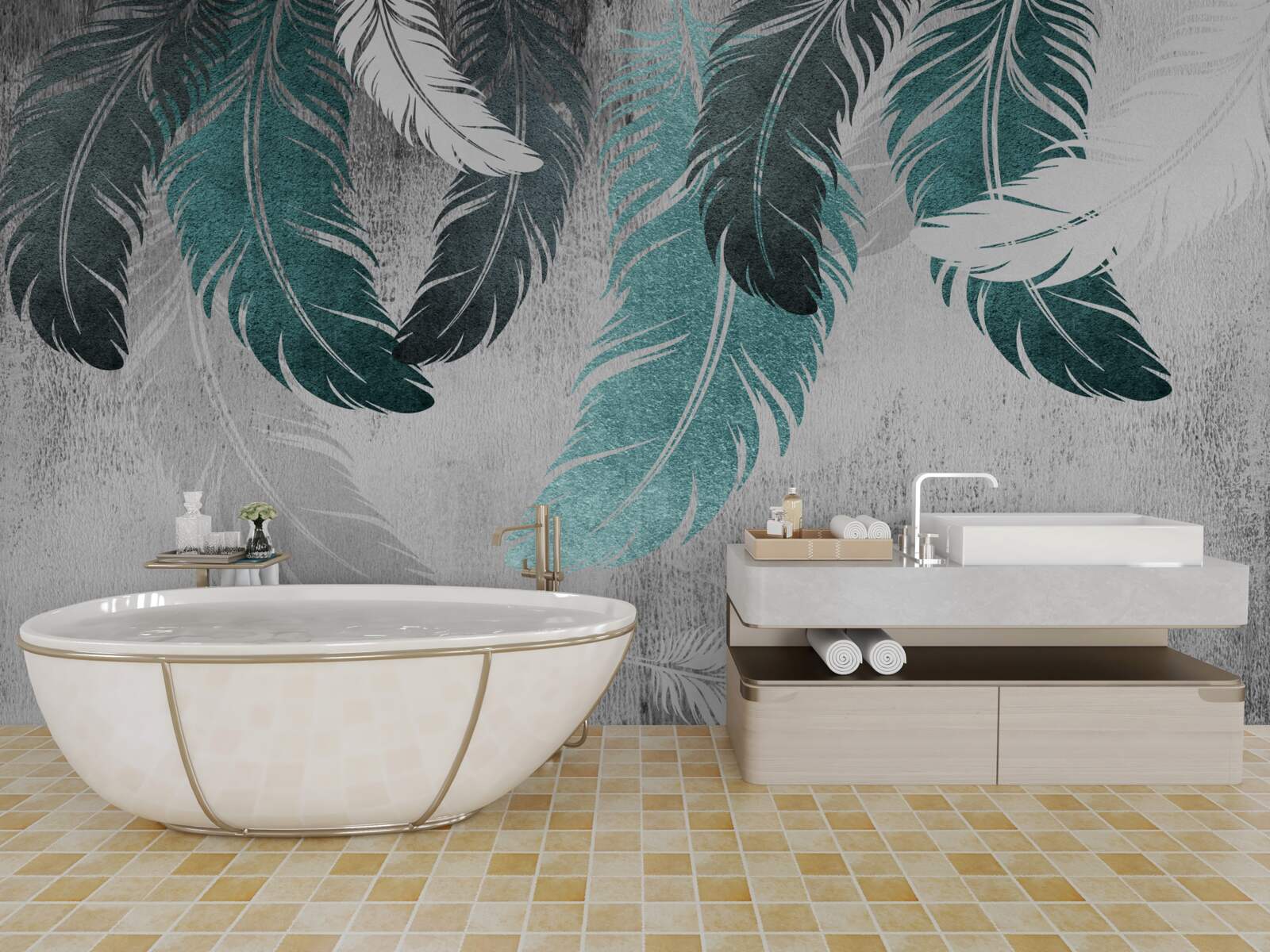 Fotobehang grote geveerde bladeren vallen af