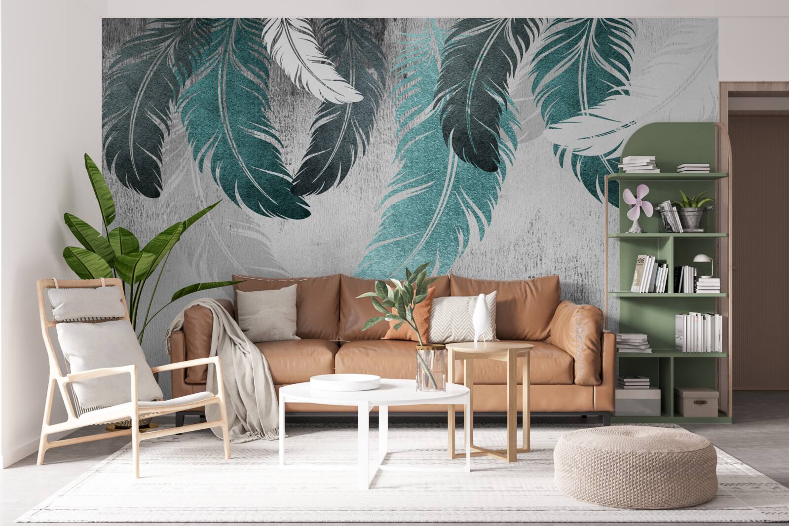 Fotobehang grote geveerde bladeren vallen af