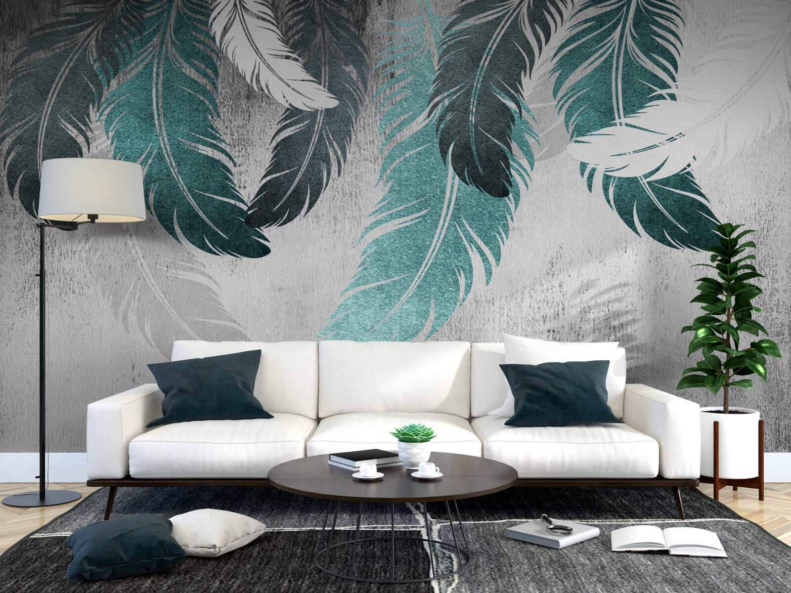 Fotobehang grote geveerde bladeren vallen af