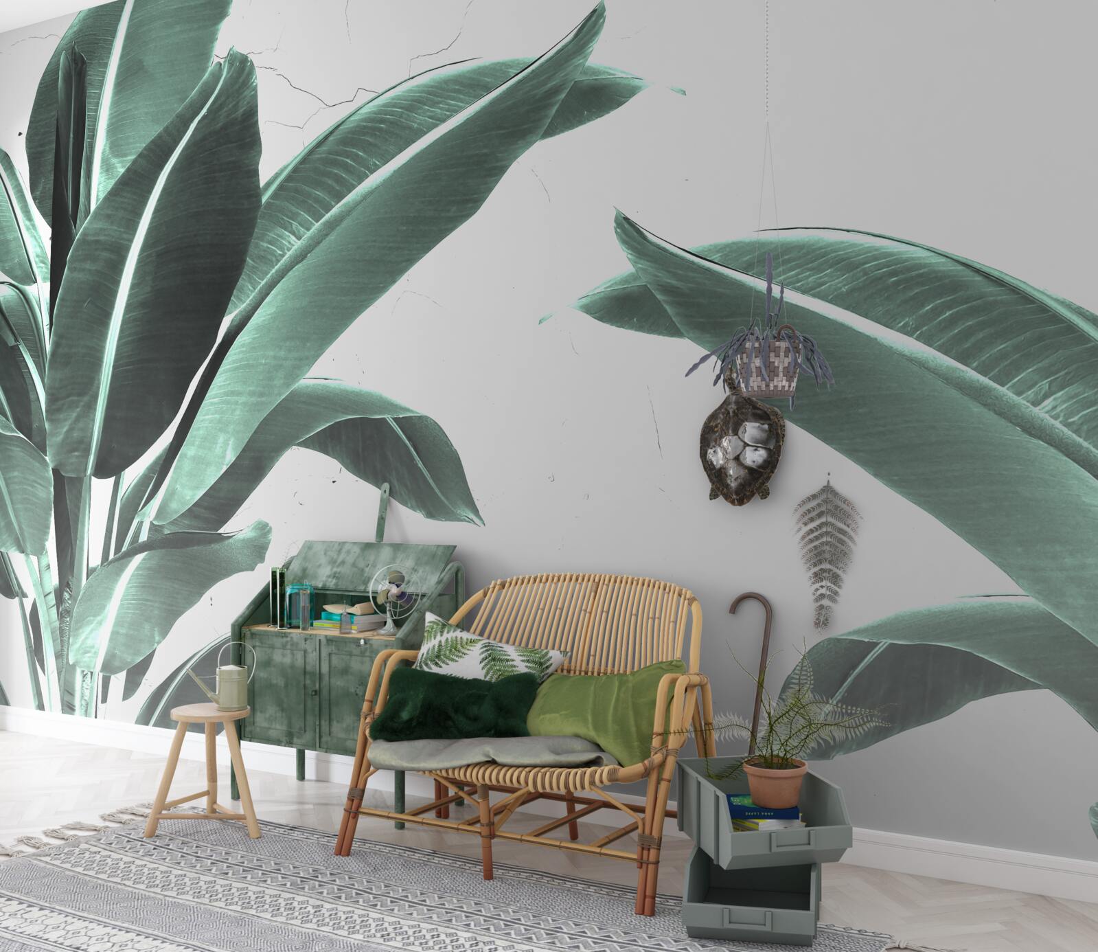 Fotobehang grote groene palmbladeren