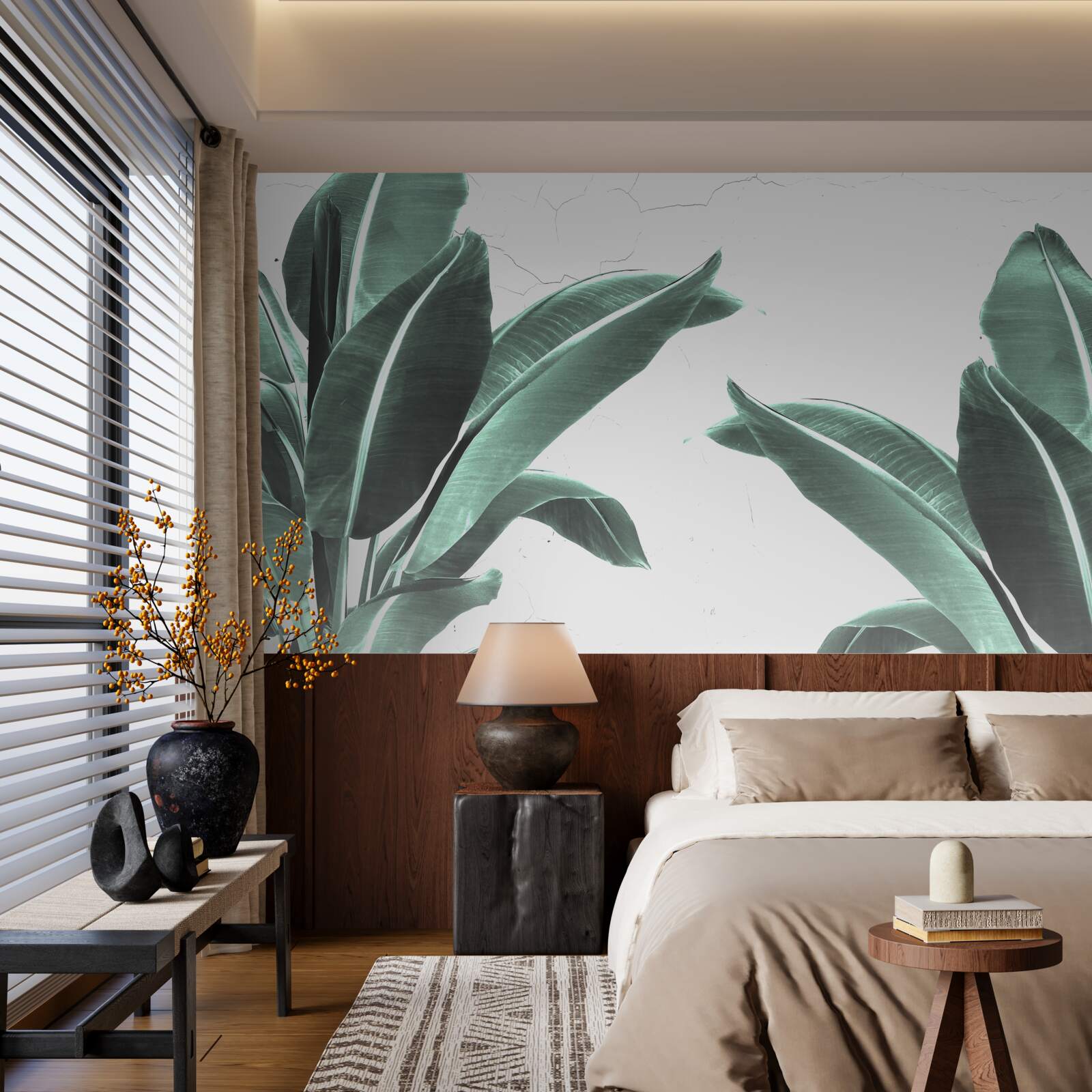 Fotobehang grote groene palmbladeren