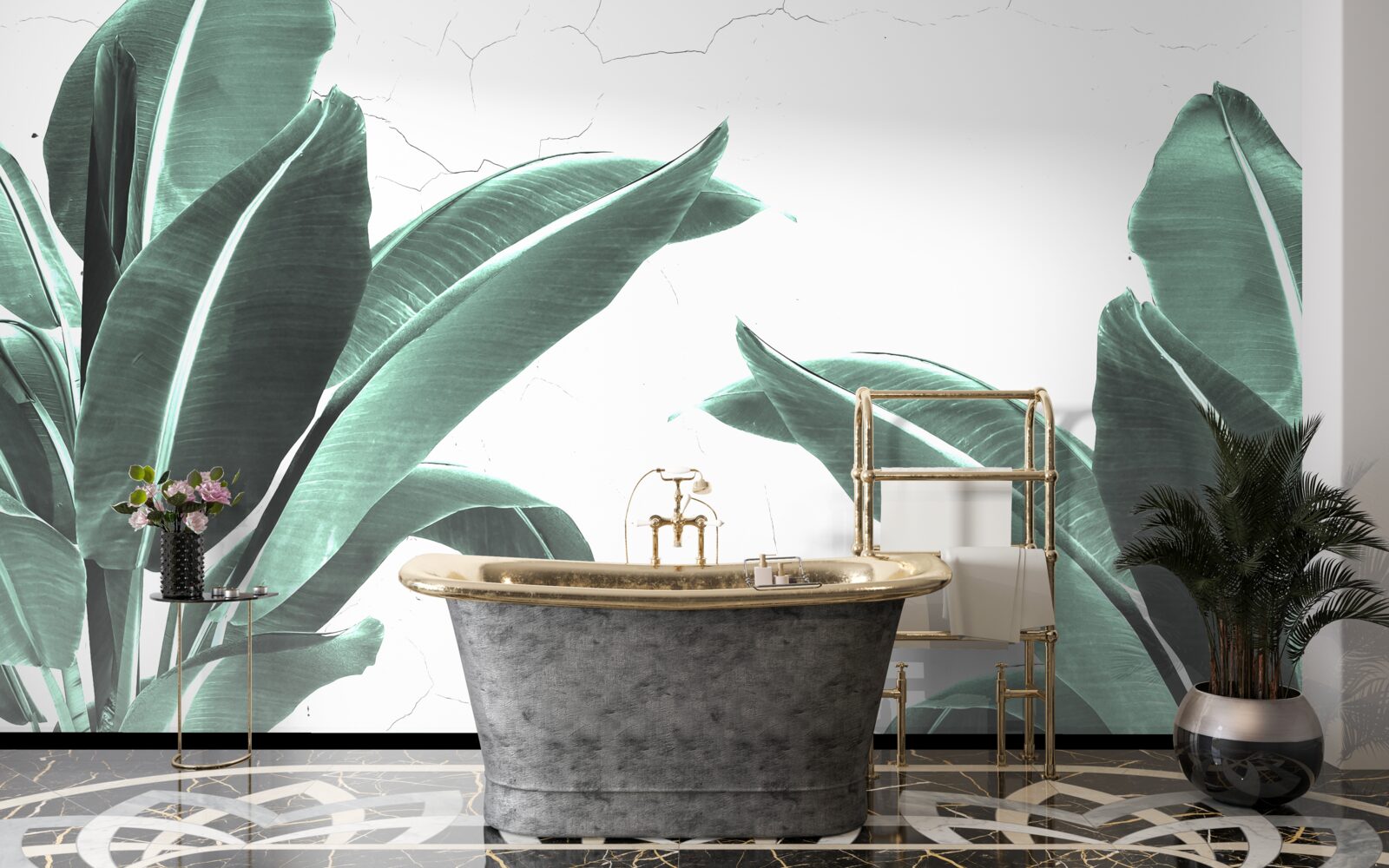 Fotobehang grote groene palmbladeren