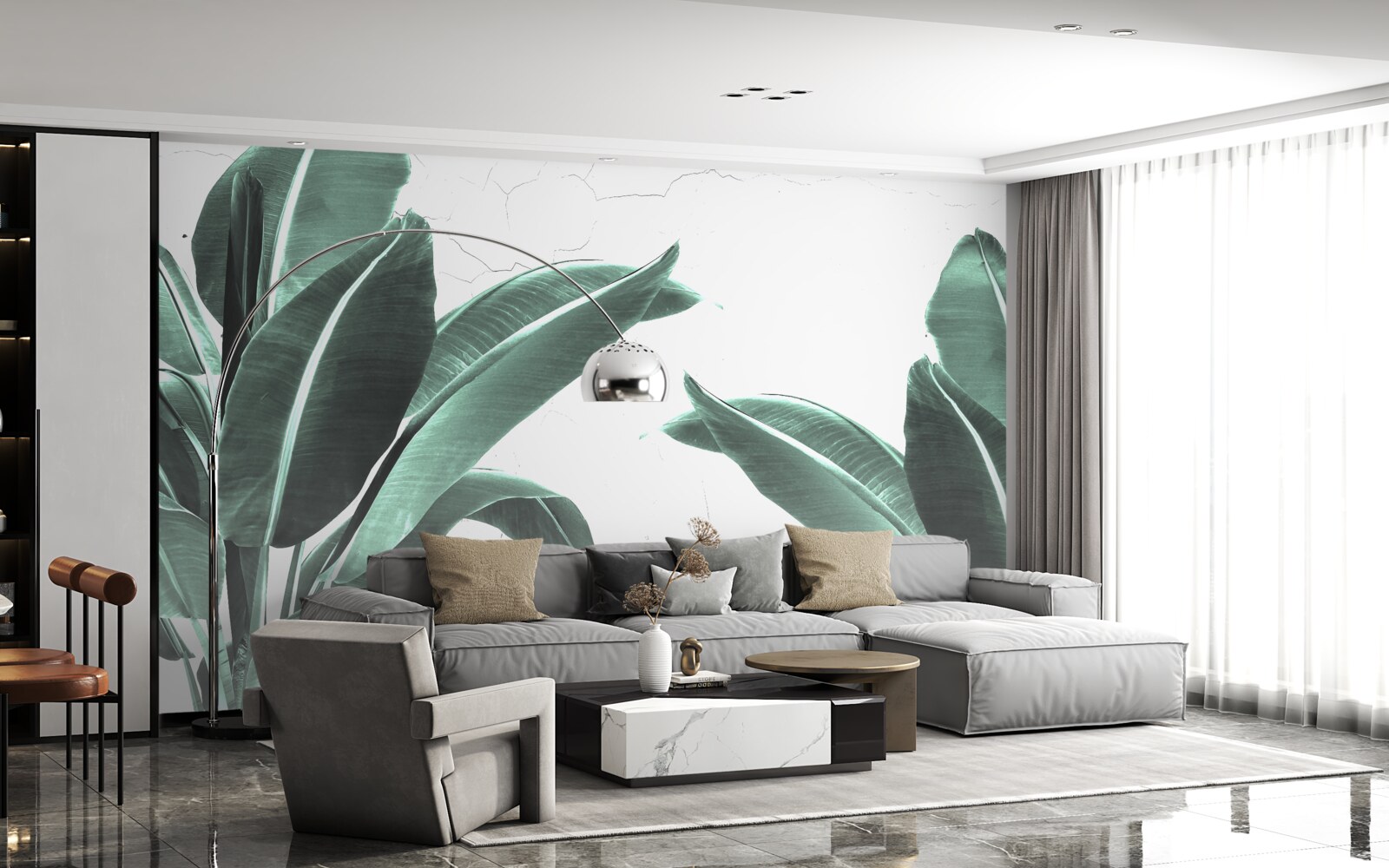 Fotobehang grote groene palmbladeren