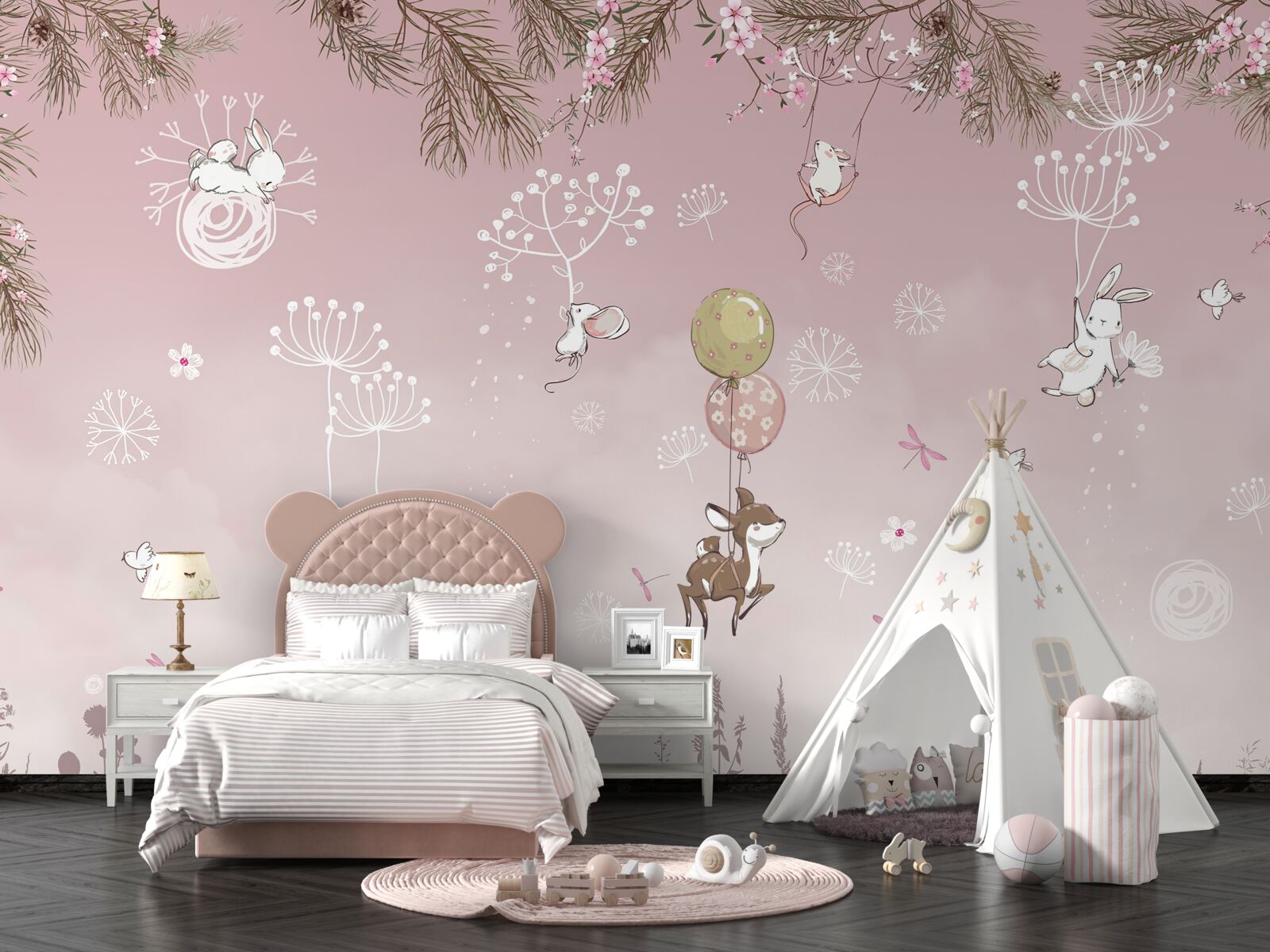 Fotobehang twee beren tussen het gras