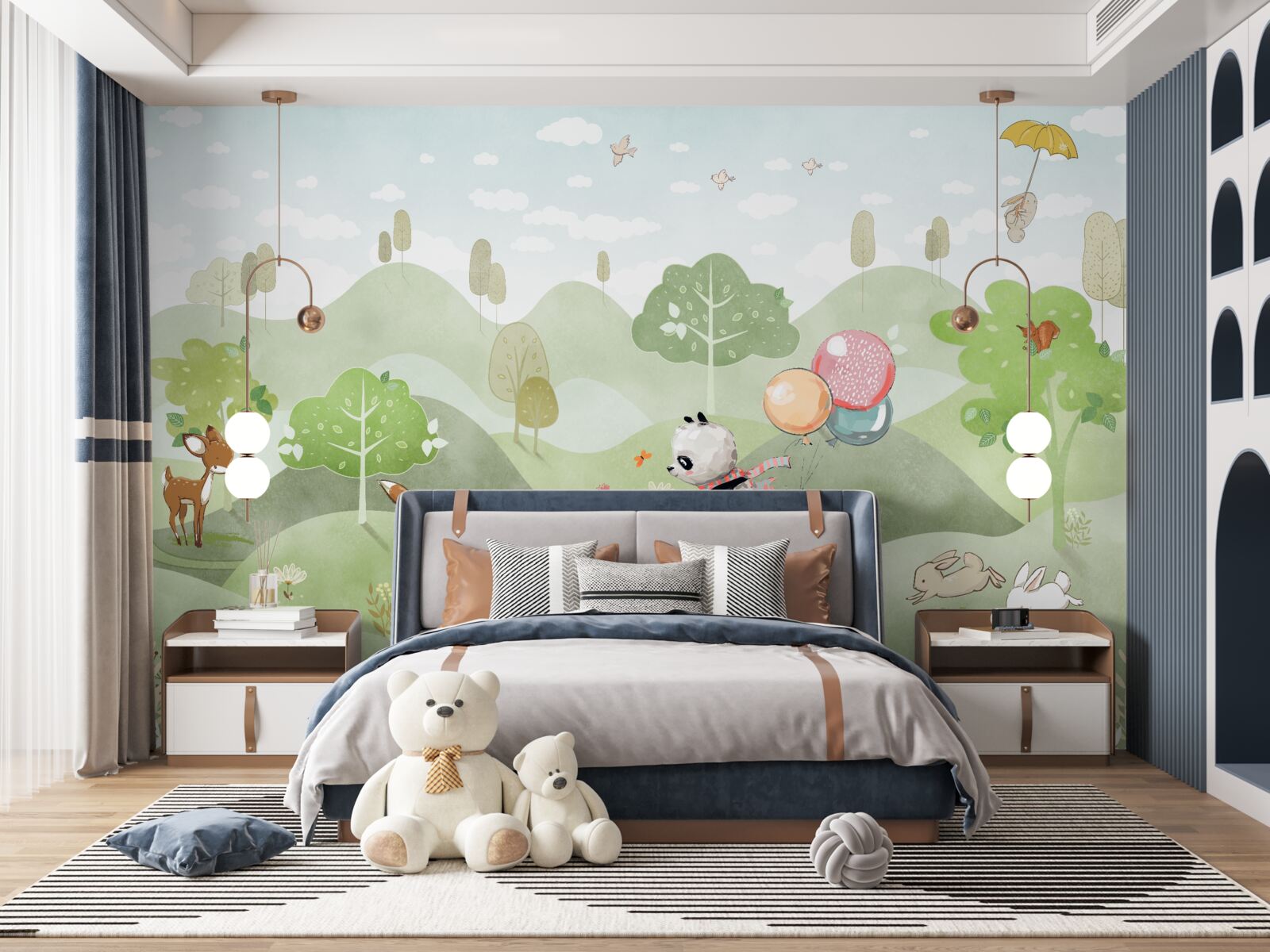 Fotobehang de fiets waarop de panda rijdt