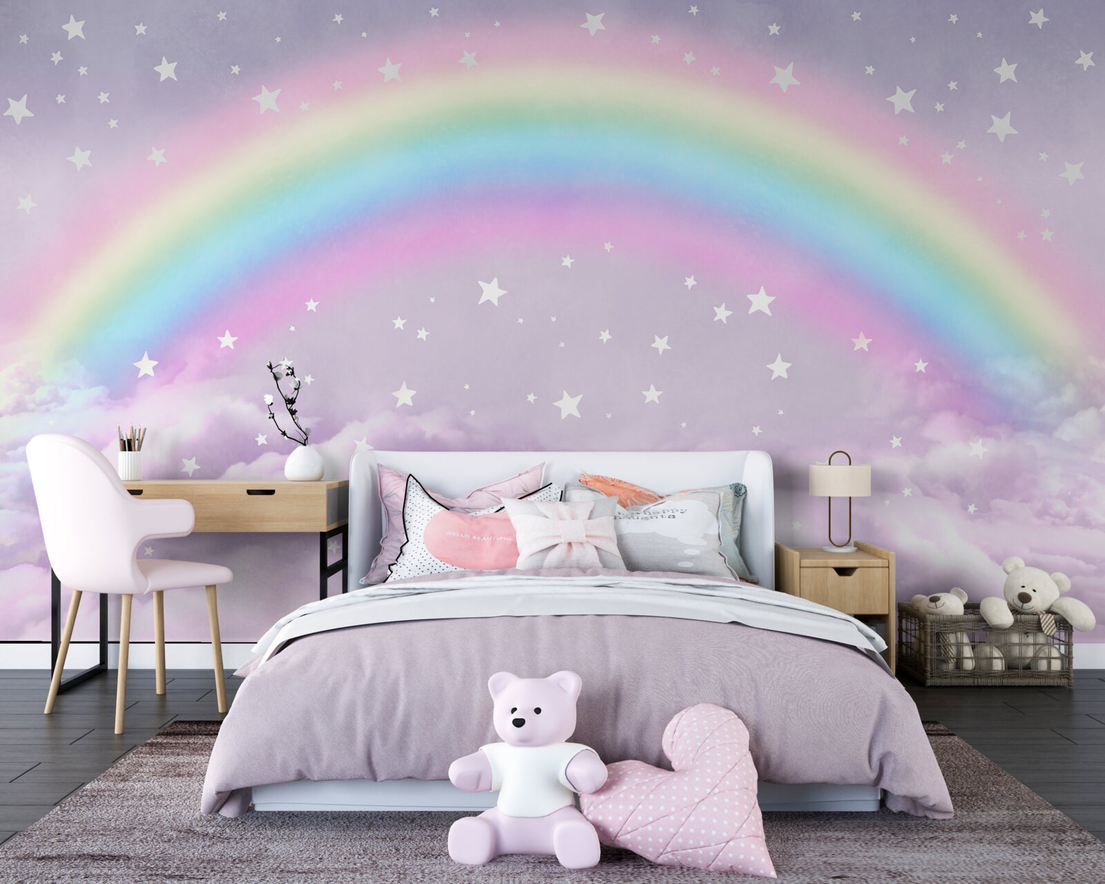 Fotobehang wolken onder de regenboog