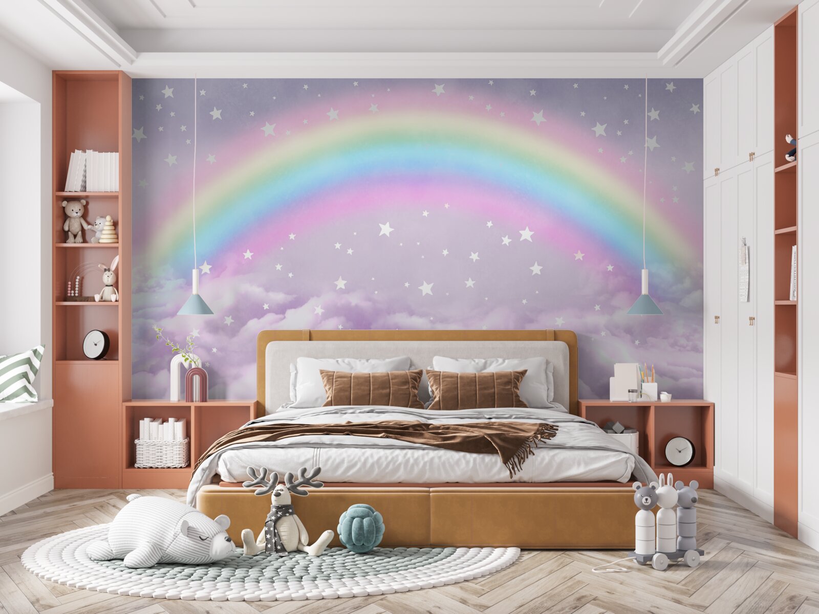 Fotobehang wolken onder de regenboog