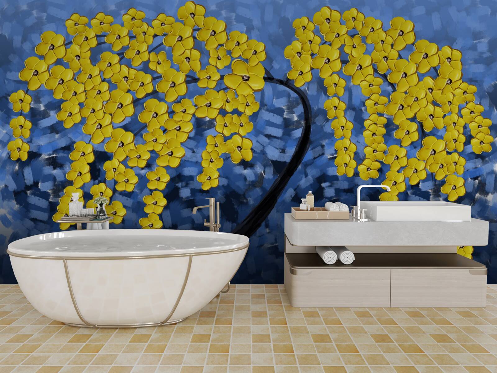 Fotobehang boom onder een herfststorm