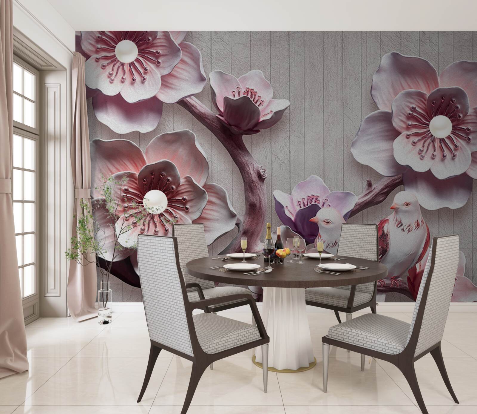 Fotobehang zachtroze kersenknoppen