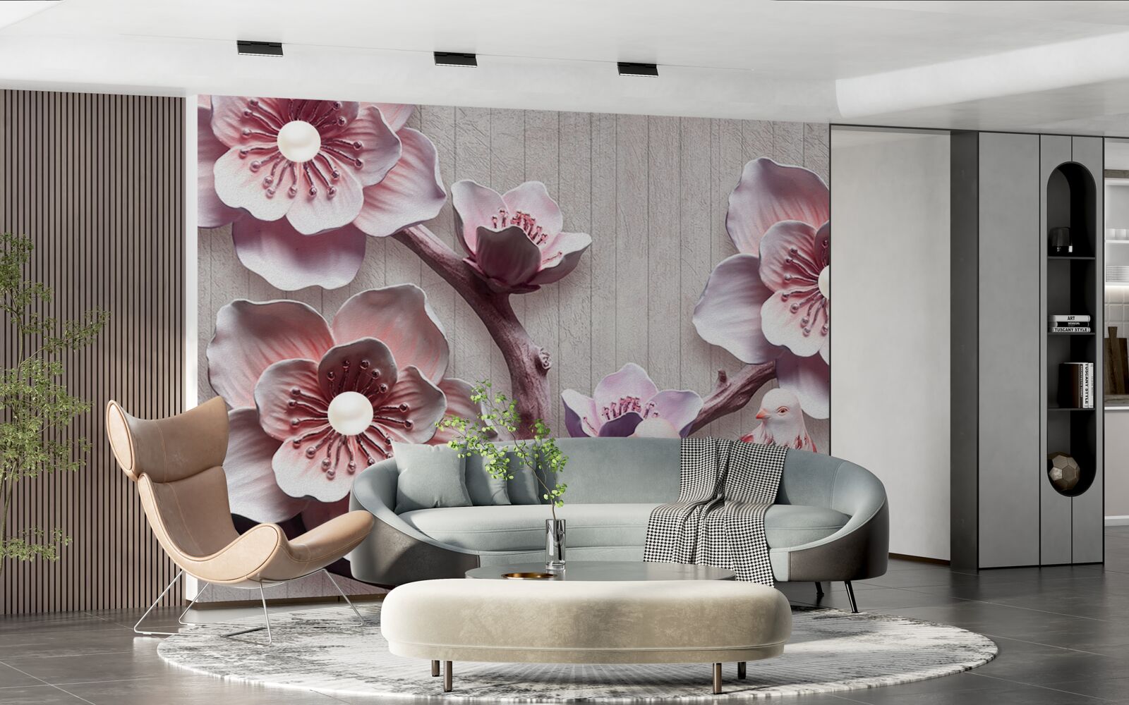 Fotobehang zachtroze kersenknoppen