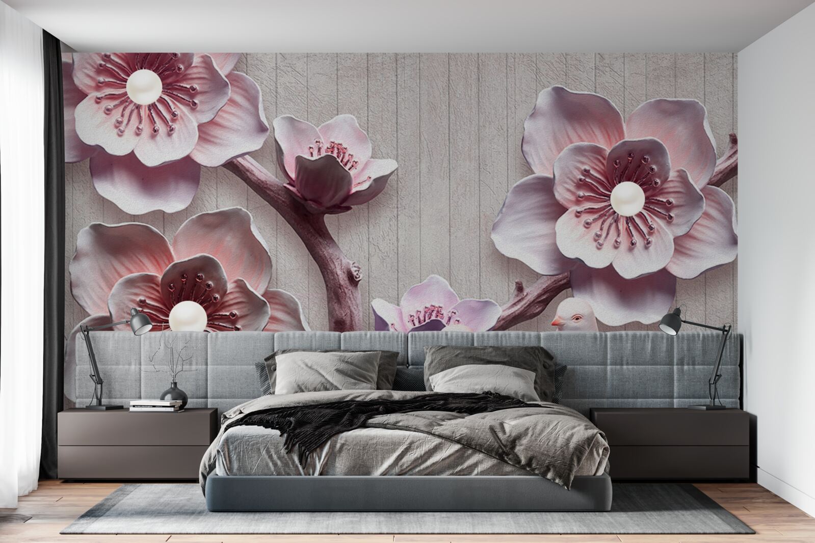 Fotobehang zachtroze kersenknoppen