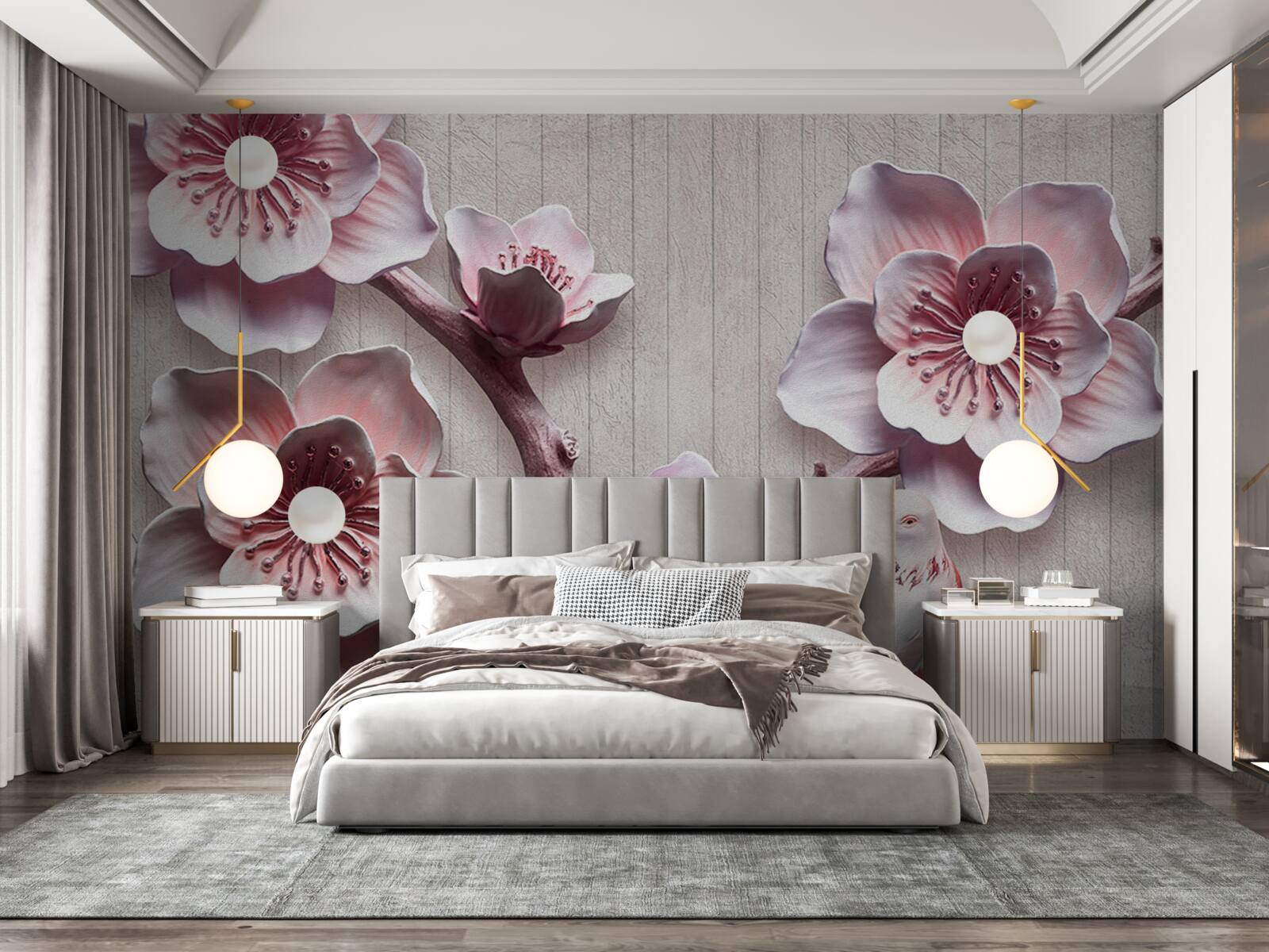 Fotobehang zachtroze kersenknoppen