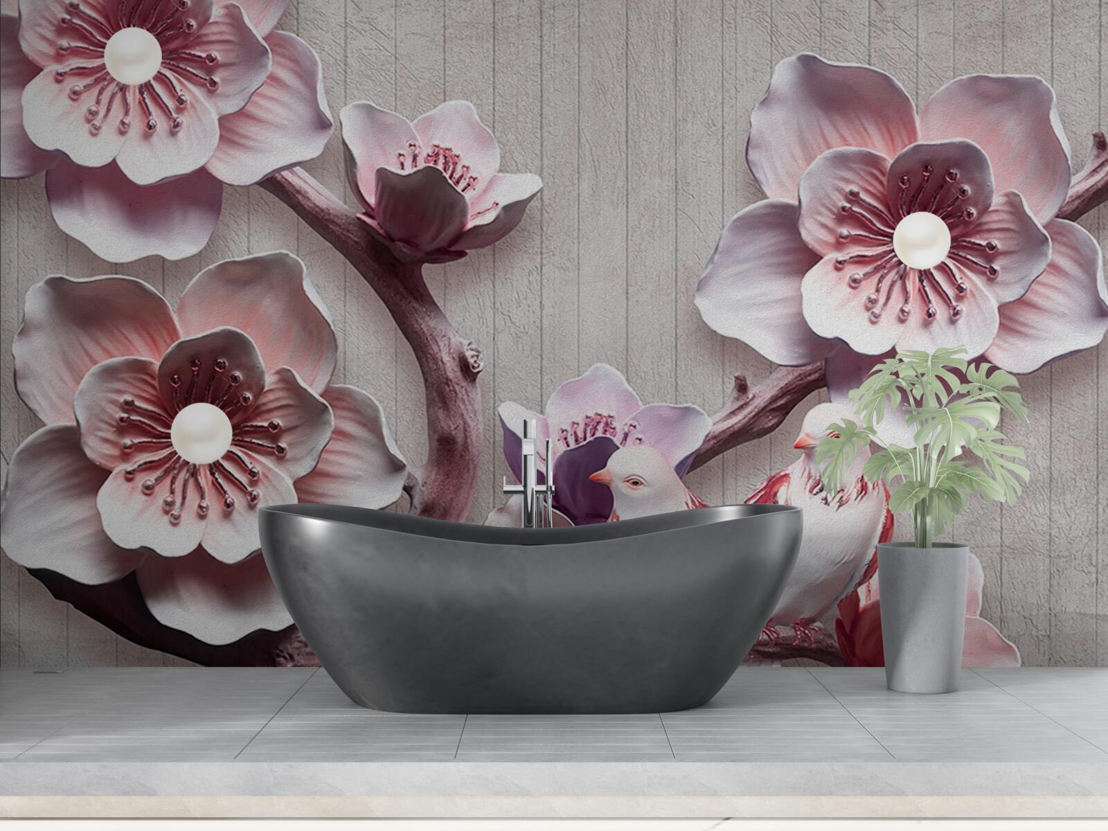 Fotobehang zachtroze kersenknoppen