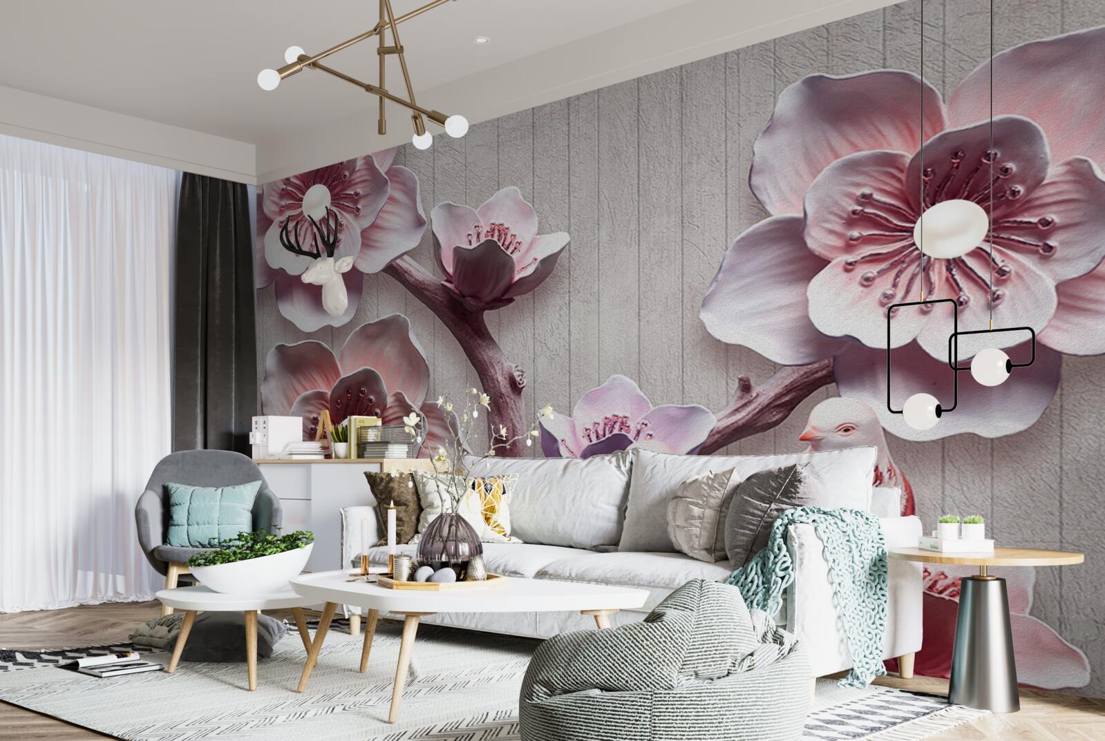 Fotobehang zachtroze kersenknoppen