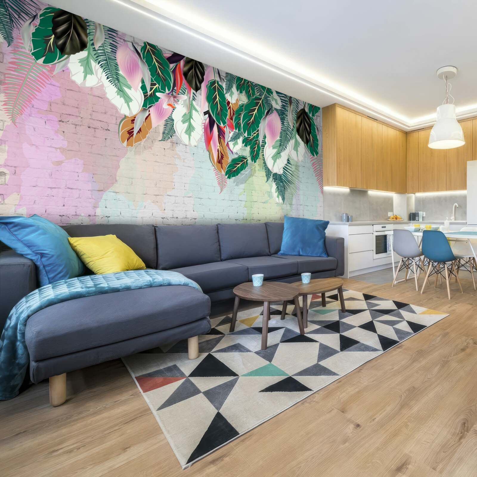 Fotobehang tropische bladeren op een roze achtergrond