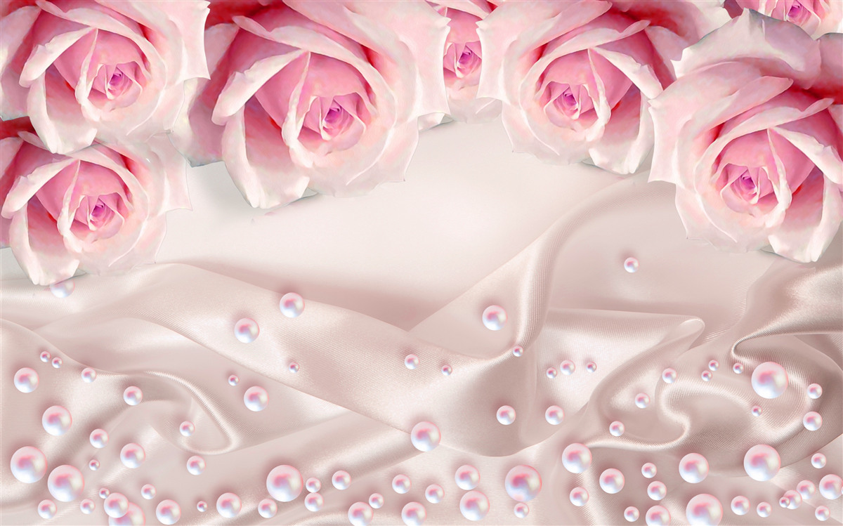 Fotobehang complexe set kralen en zijden roze rozen