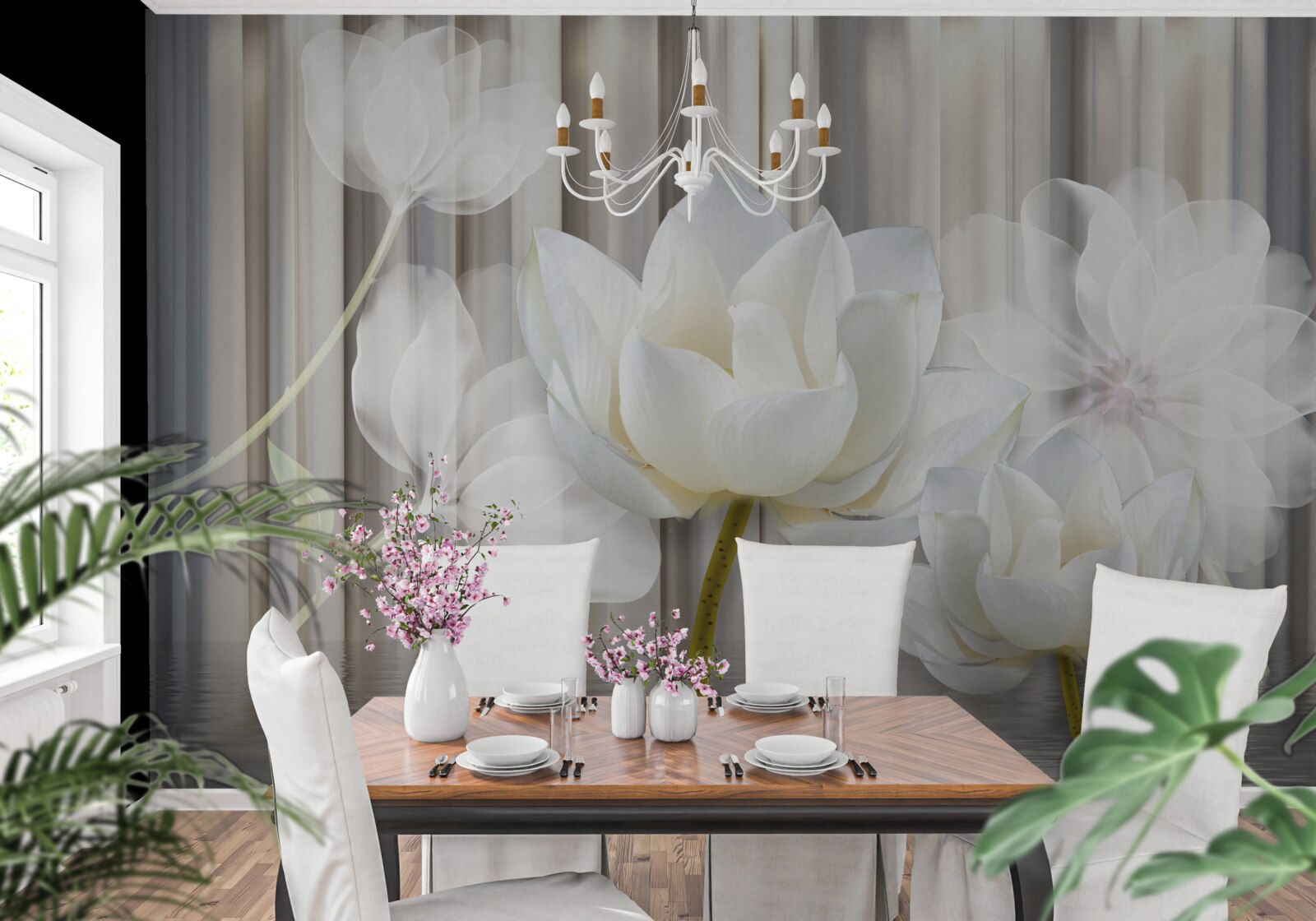 Fotobehang witte tulpen, licht als lucht