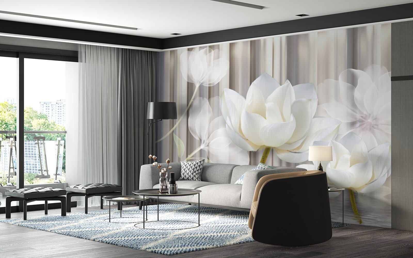 Fotobehang witte tulpen, licht als lucht