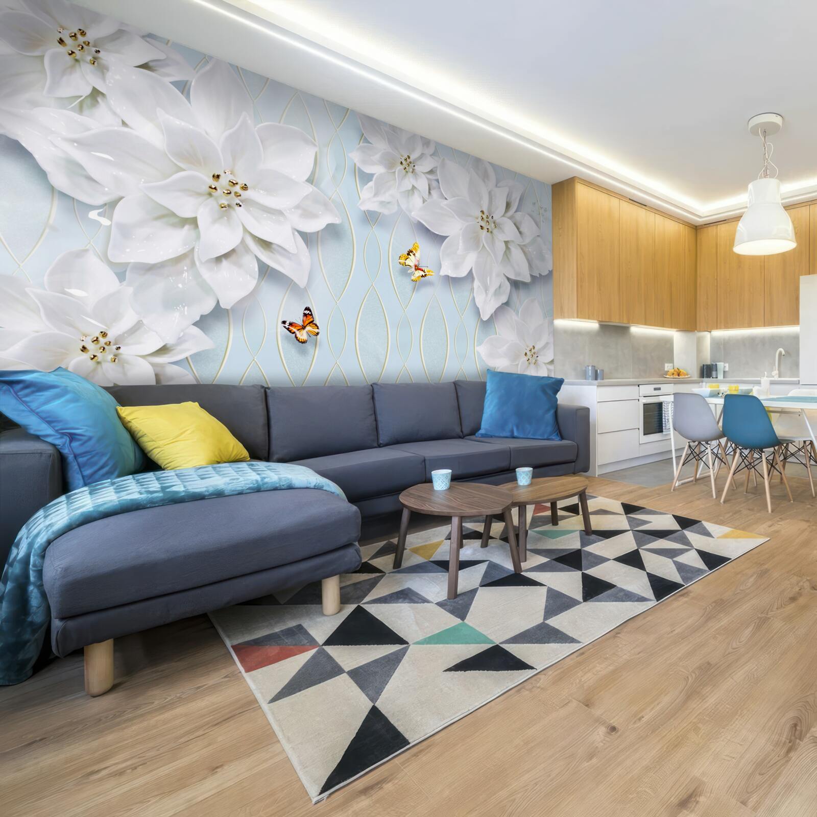 Fotobehang Sneeuwwitte knoppen en vlinders