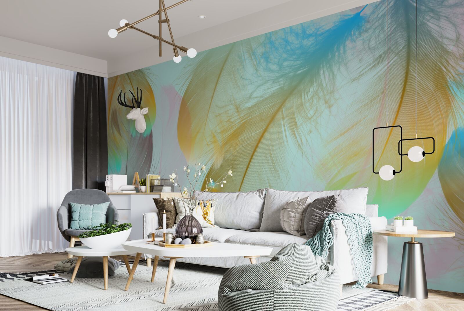 Fotobehang vliegende zachte veren