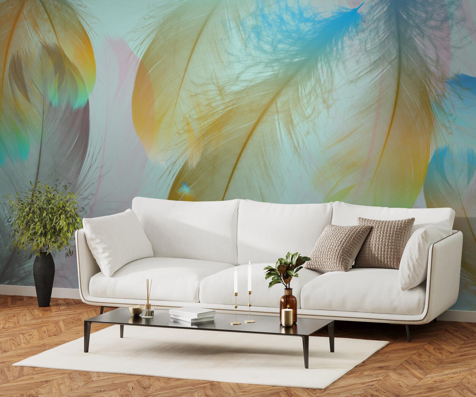 Fotobehang vliegende zachte veren