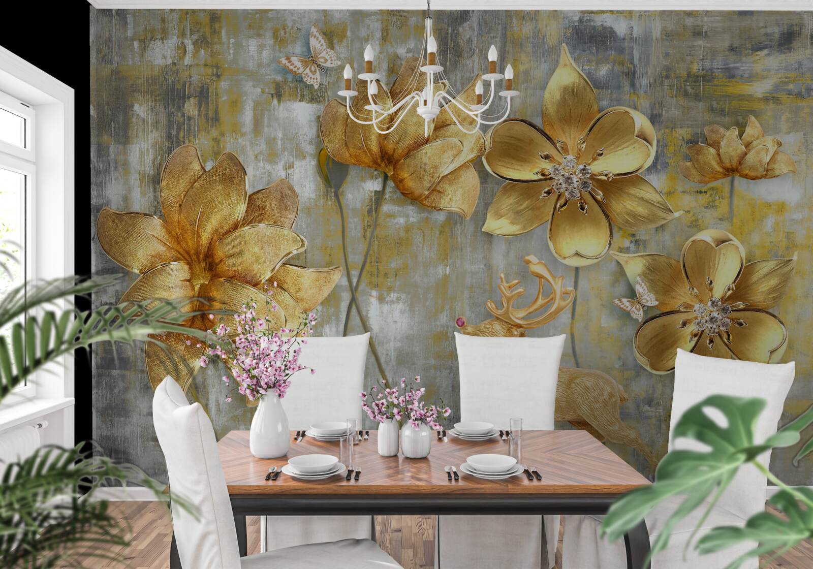 Fotobehang gouden knoppen gaan open als regen