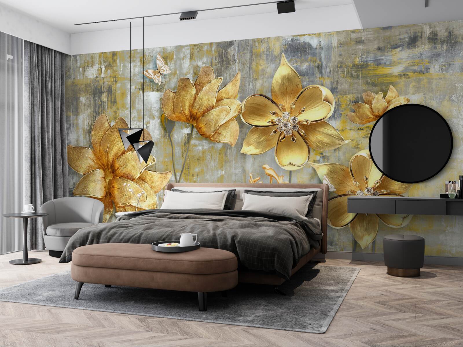 Fotobehang gouden knoppen gaan open als regen