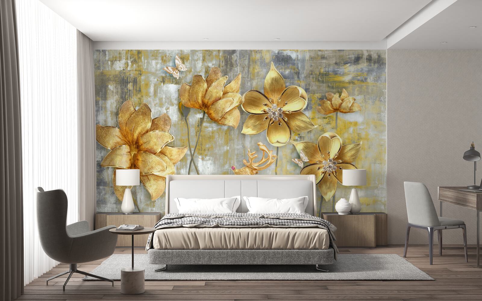 Fotobehang gouden knoppen gaan open als regen