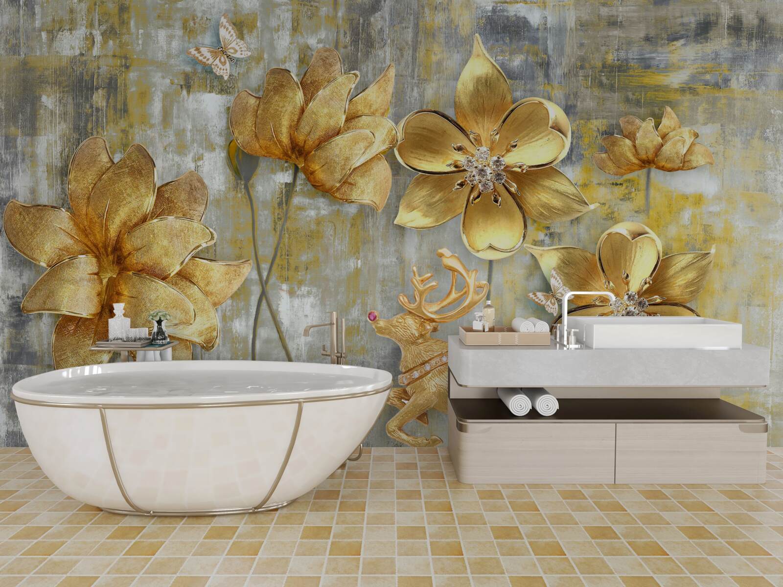 Fotobehang gouden knoppen gaan open als regen