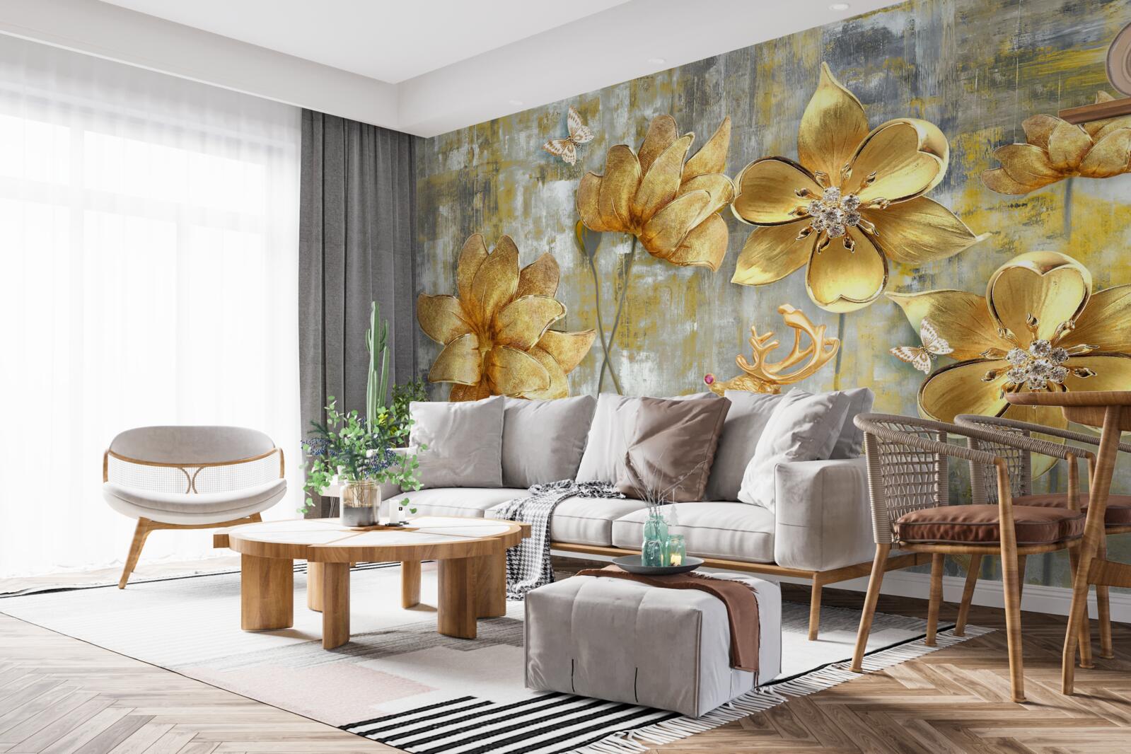 Fotobehang gouden knoppen gaan open als regen