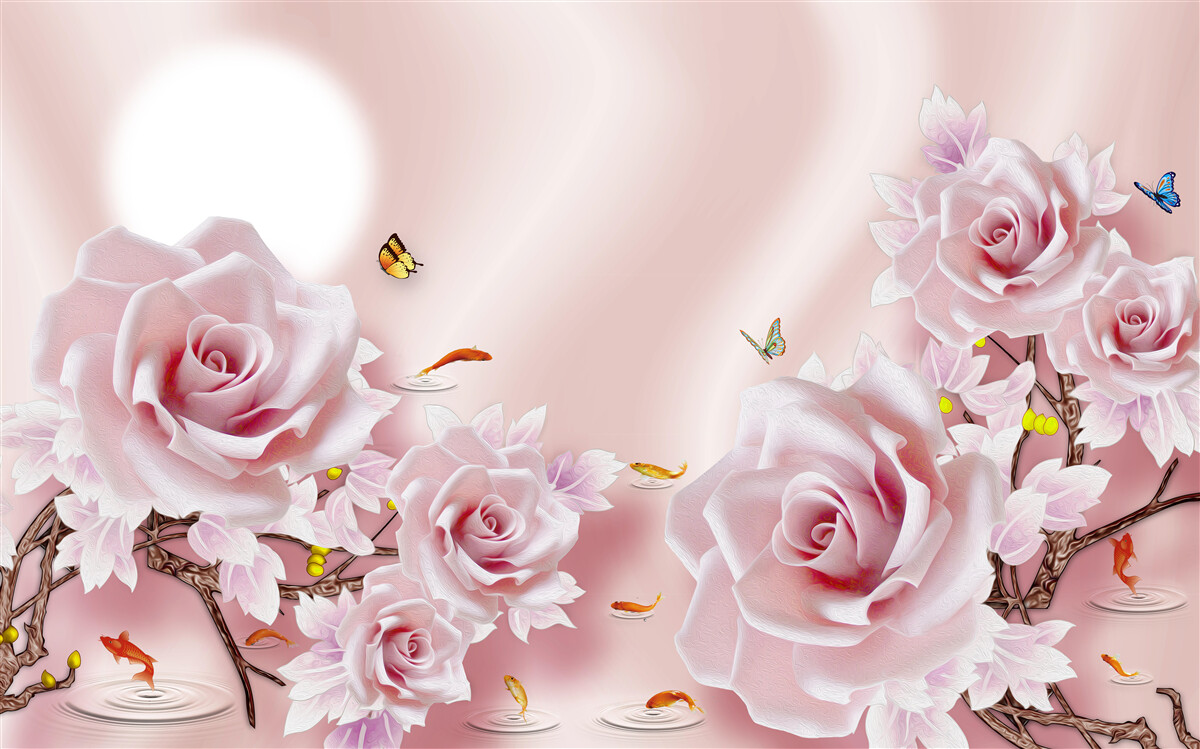 Fotobehang set van roze knoppen op een zijdeachtige roze achtergrond