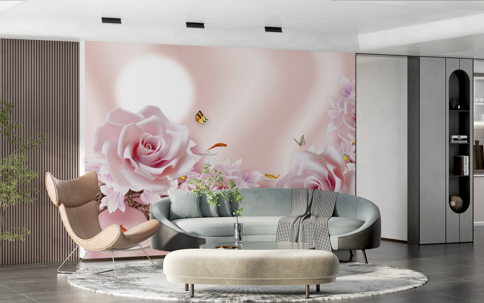 Fotobehang set van roze knoppen op een zijdeachtige roze achtergrond