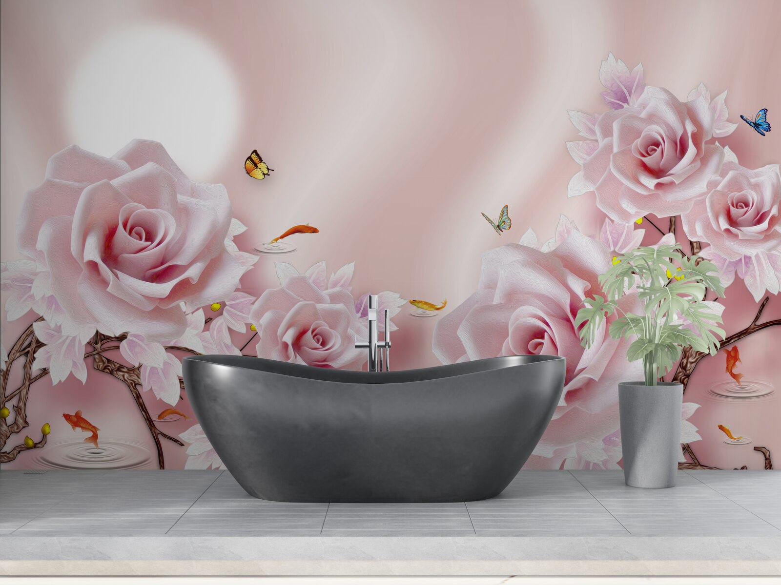 Fotobehang set van roze knoppen op een zijdeachtige roze achtergrond