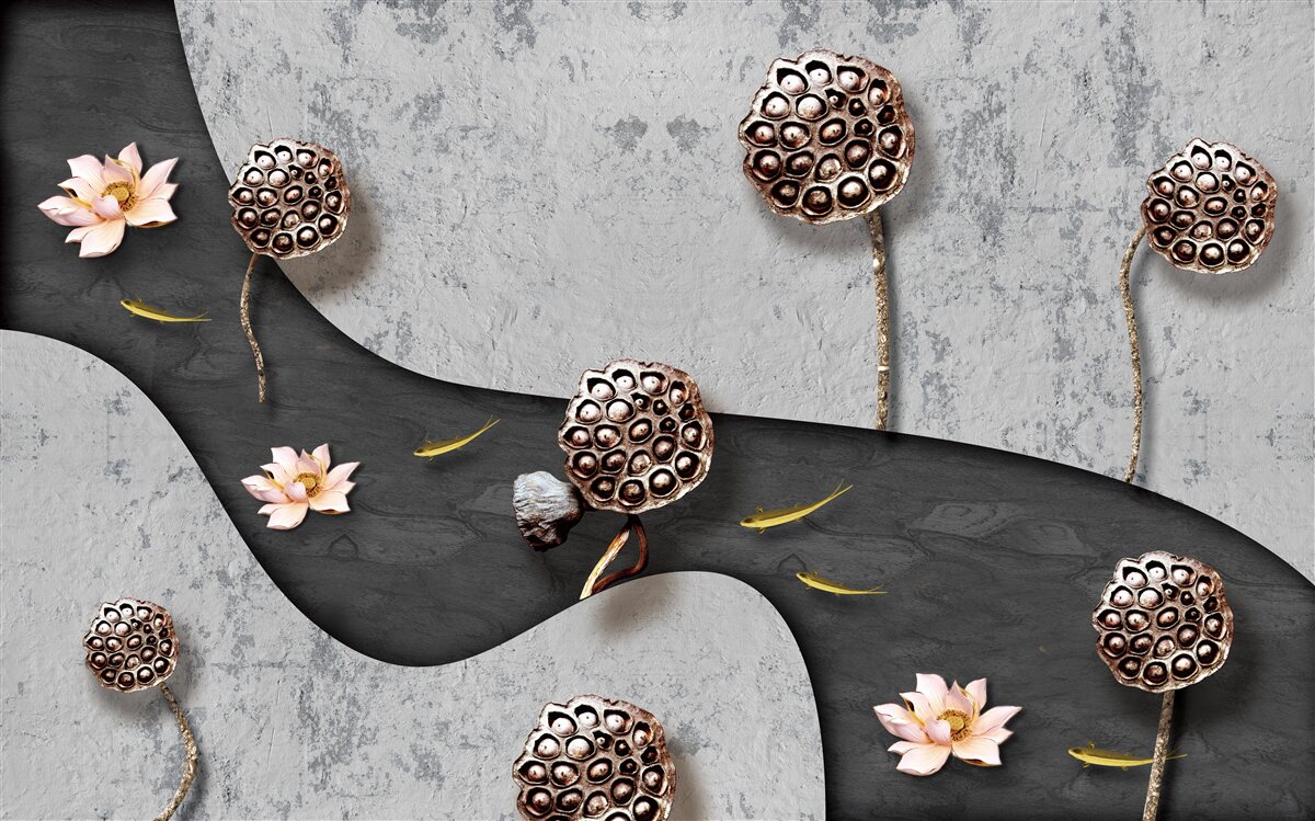 Fotobehang abstract pad bezaaid met bloemen in een veld