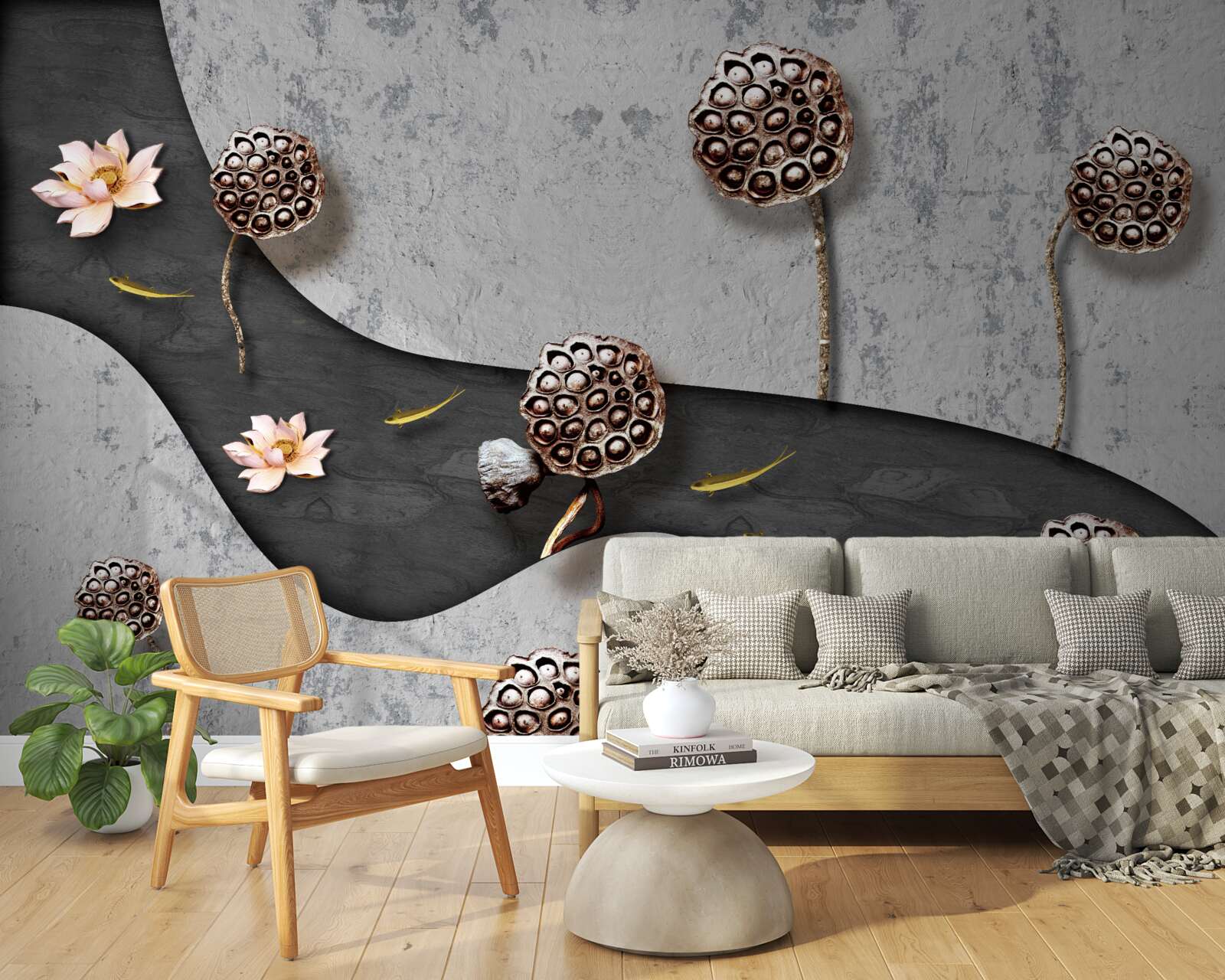 Fotobehang abstract pad bezaaid met bloemen in een veld