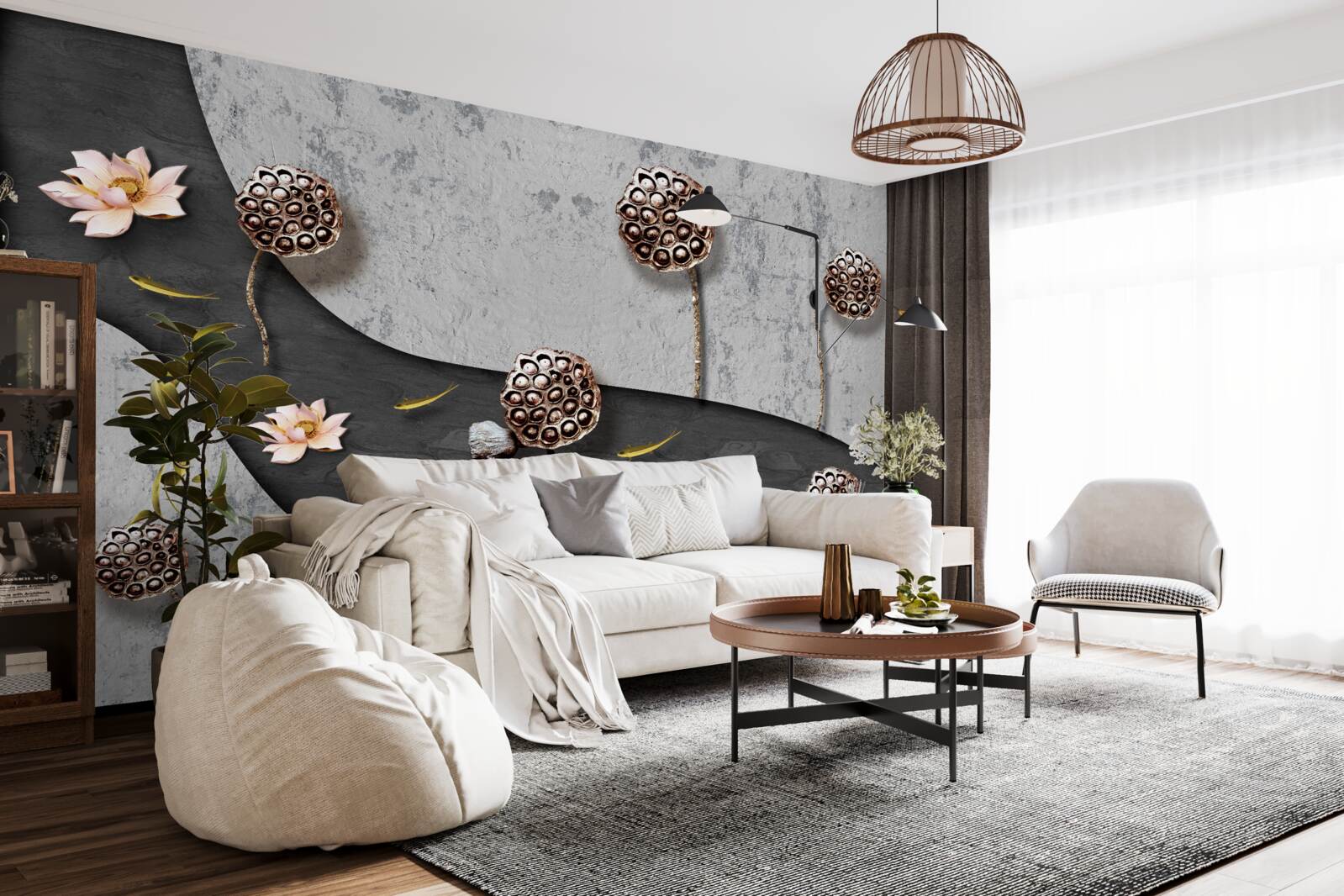 Fotobehang abstract pad bezaaid met bloemen in een veld