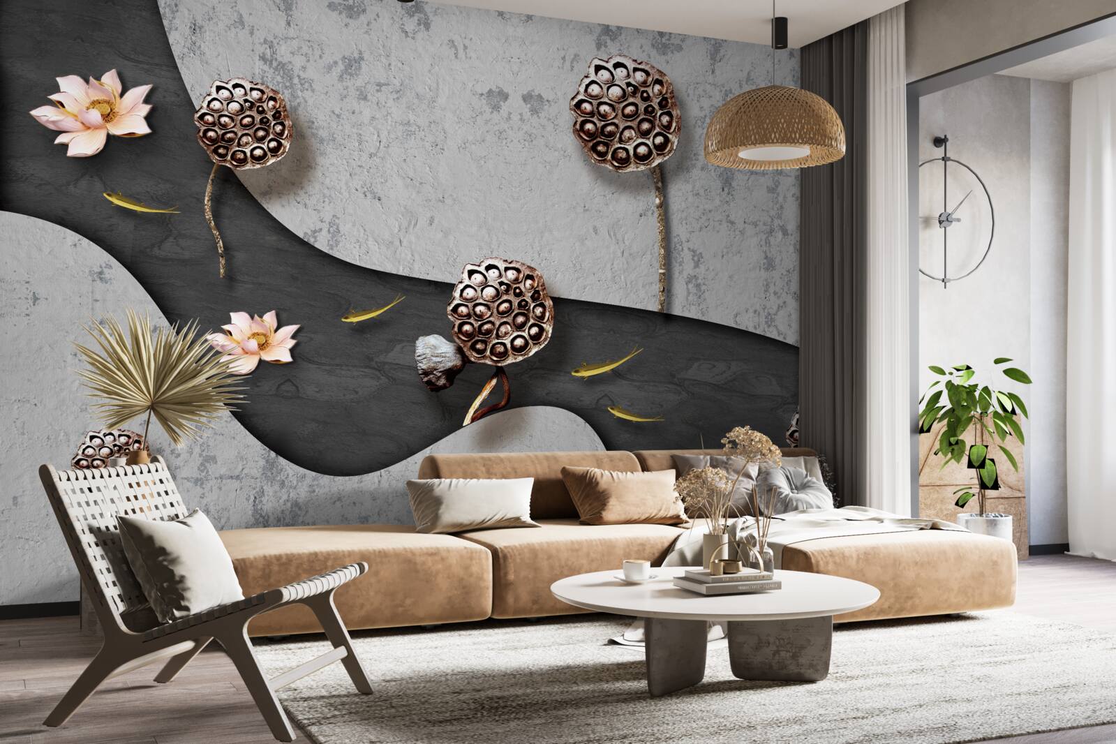 Fotobehang abstract pad bezaaid met bloemen in een veld