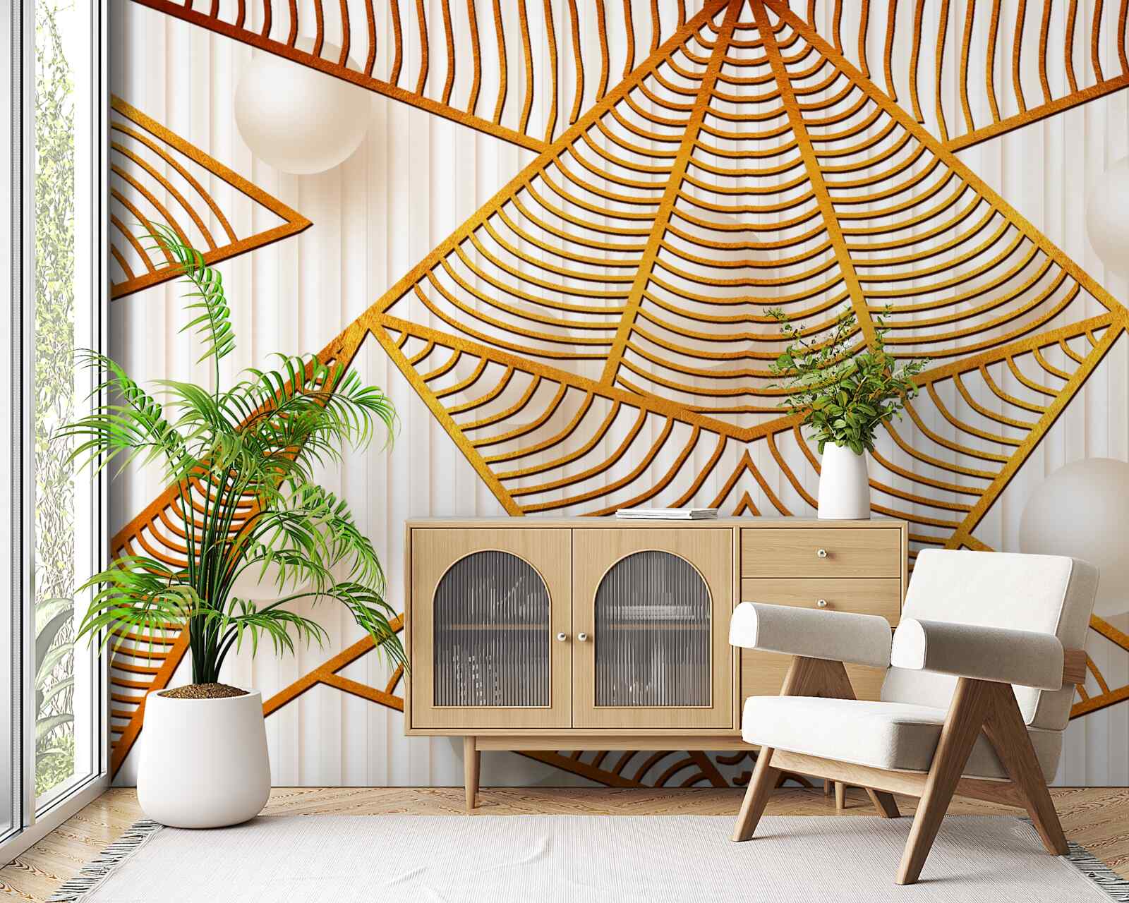 Fotobehang geometrisch patroon in goud