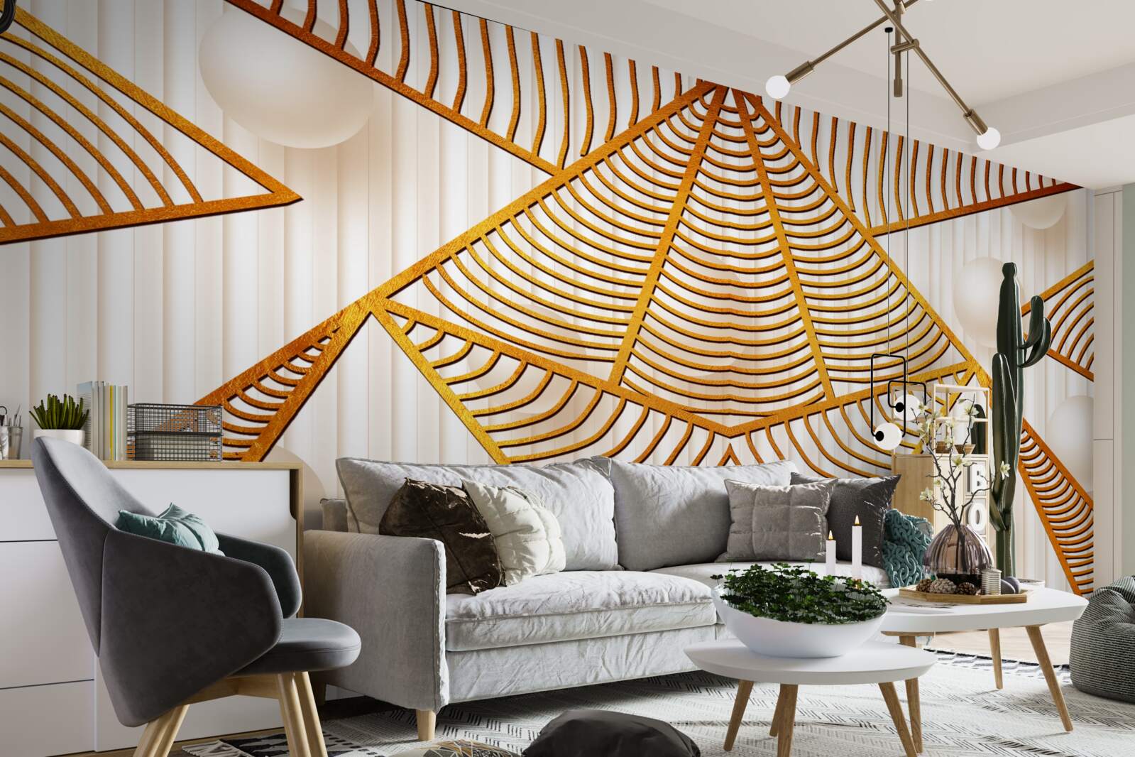 Fotobehang geometrisch patroon in goud