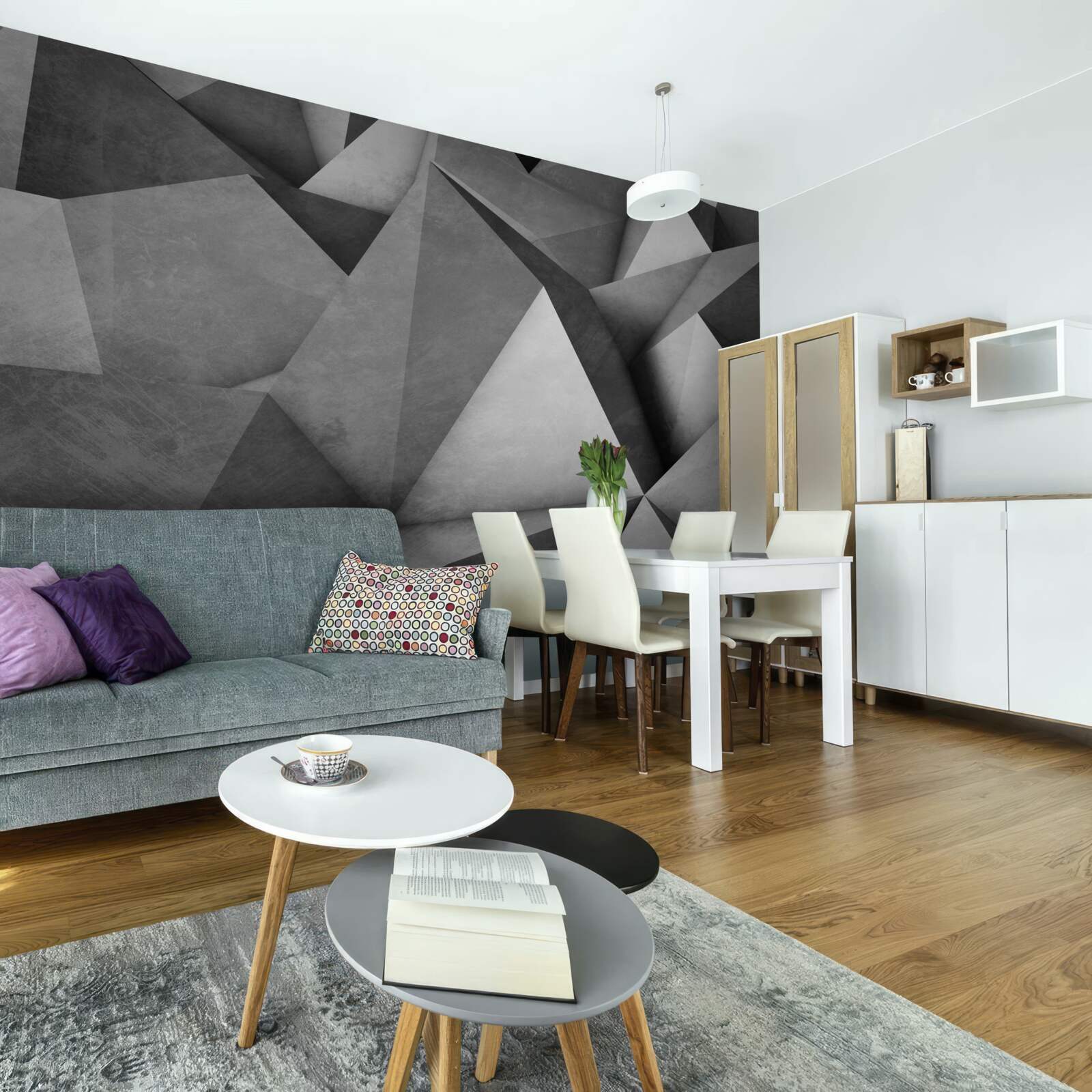 Fotobehang grote, royale grijze driehoeken