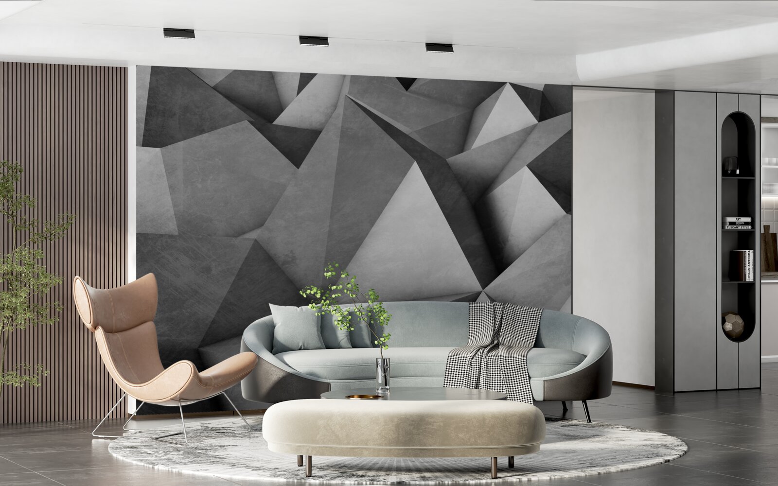 Fotobehang grote, royale grijze driehoeken