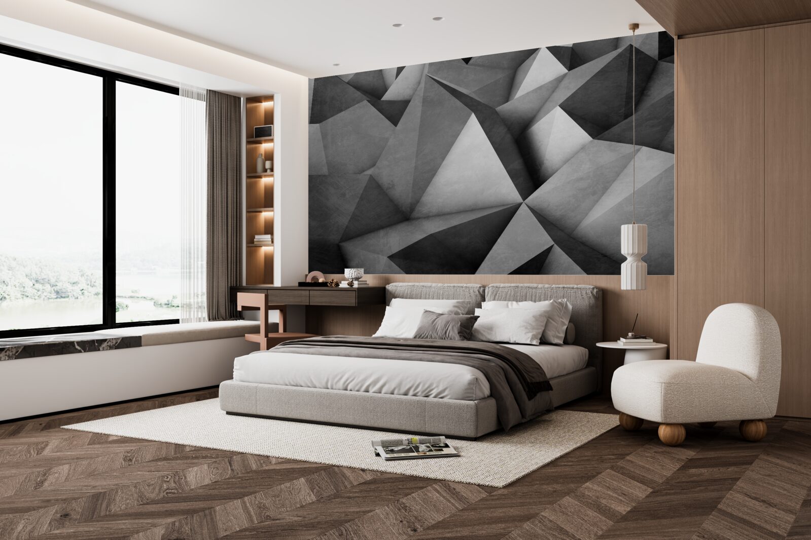 Fotobehang grote, royale grijze driehoeken